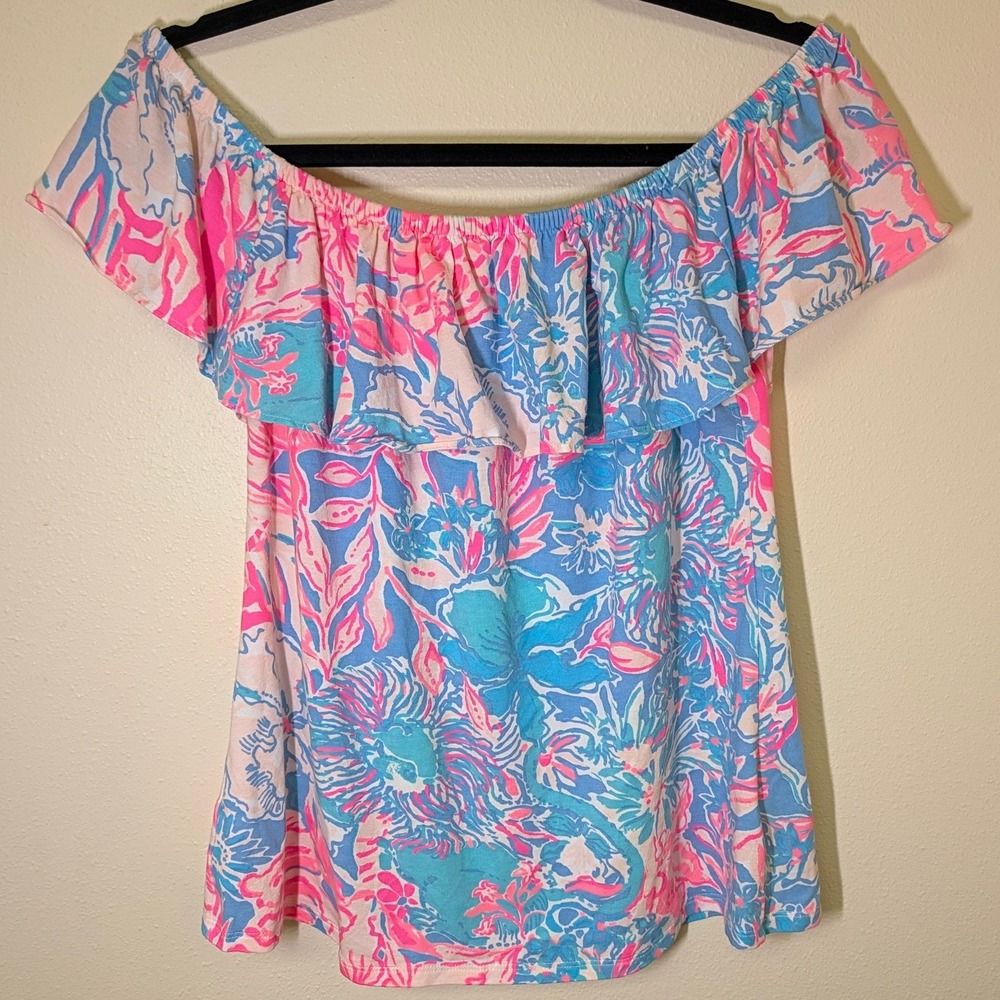 Lilly Pulitzer La Fortuna Off-The-Shoulder Top in Blue Peri Viva La Lilly Small